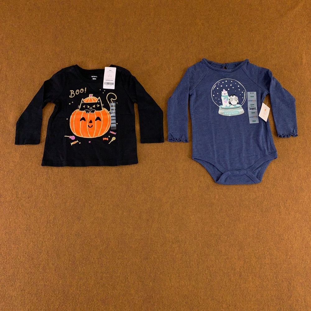 Baby Girl 18 Months Carters Halloween Tee Garanimals Blue Bodysuit 2 Pieces NWT